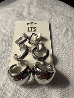 3/$18 ITS Sense Silver Tone Hoop Earring Set - 3 Pairs Lot 553